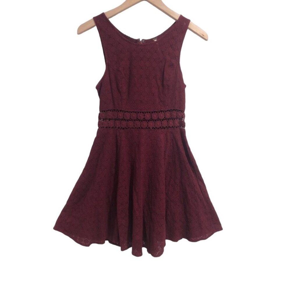 Free People Skater Dress Lace Daisy Peekaboo Burgundy Size 4 Womens Cotton Red